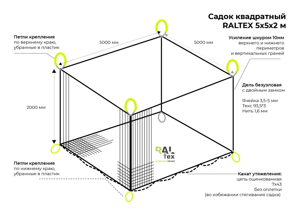 Садок квадратный 5x5x2 м производство RALTEX