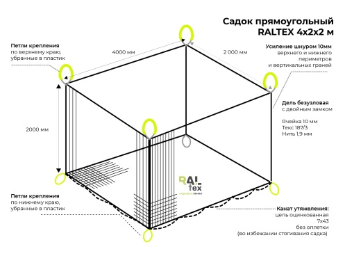 Садок прямоугольный 4x2x2 без кормового стола 8 мм